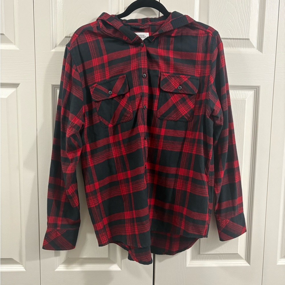 Boston Traders Red and Black Plaid Button Down Shirt